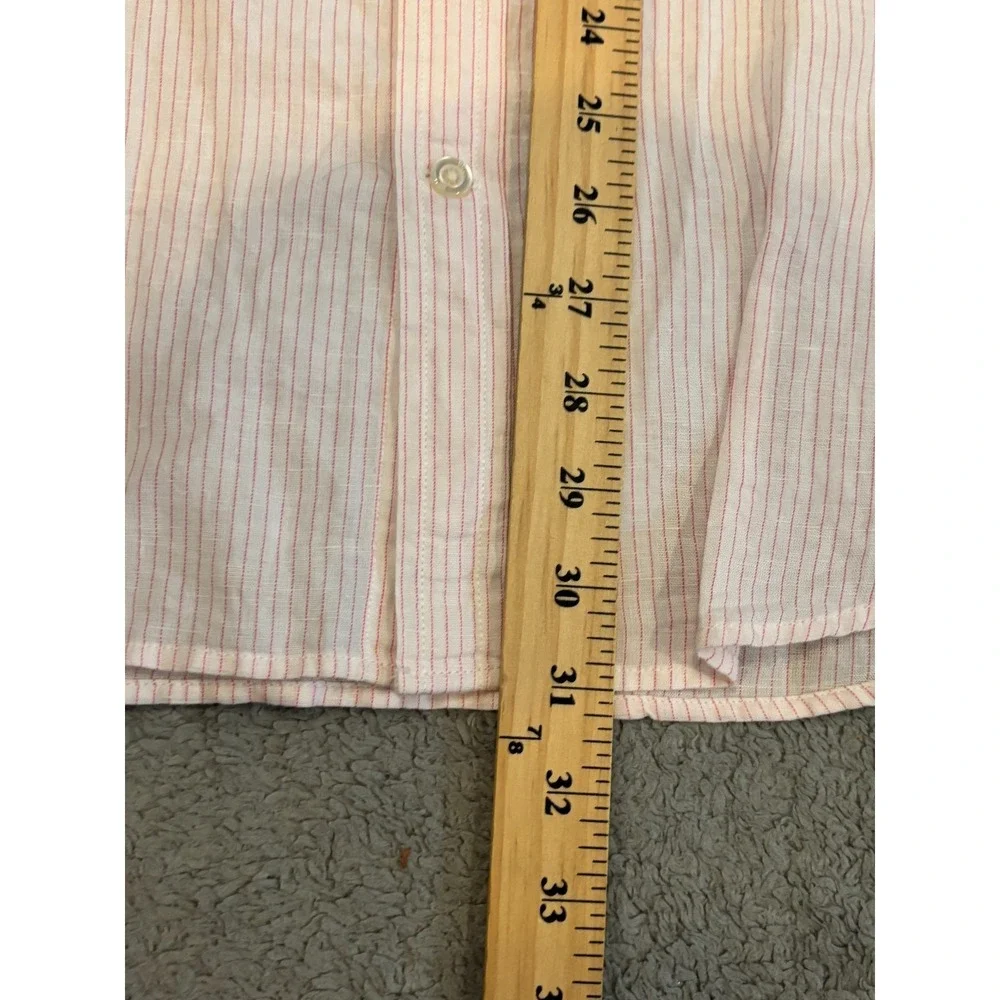 Banana Republic Shirt Mens Large Pink Striped Slim Untucked Linen Blend L/S
